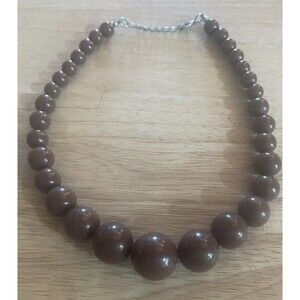VTG Brown Graduated Round Beaded Necklace  17" Inch Retro Core Granny Core 1980s